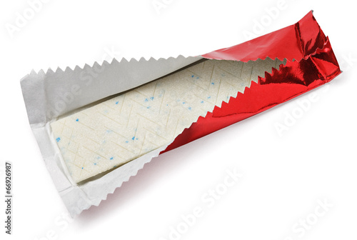 Chewing gum plate wrapped in red foil isolated on white