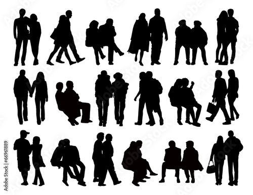 big set of couples silhouettes