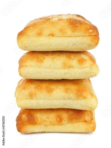 Stack of ciabatta buns isolated on a white background