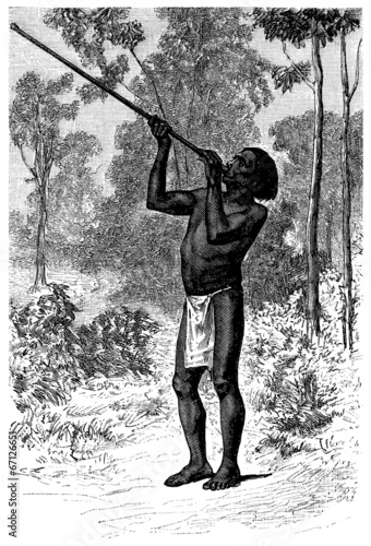 South American Indian : Hunting with Blowpipe - Sarbacane