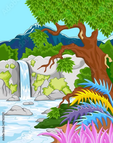 Illustration of beautiful waterfall