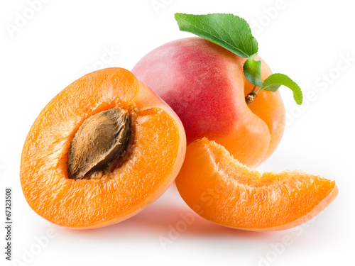 Apricot, half and piece isolated on white background