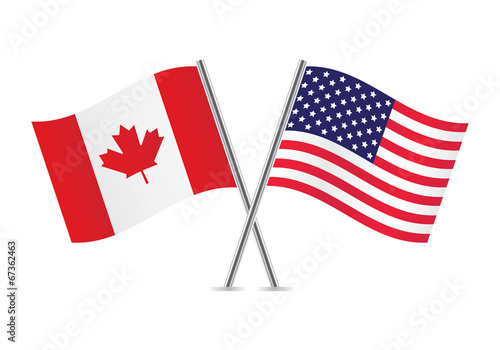 American and Canadian flags. Vector illustration.