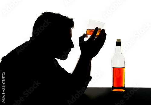 alcoholic man with whiskey glass alcohol addiction silhouette