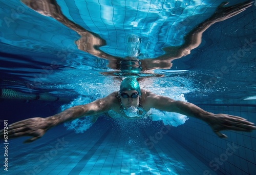 Fit swimmer training by himself