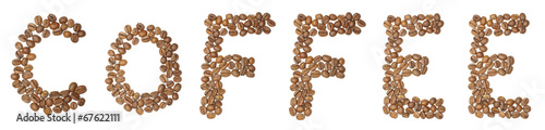 Text coffee arranged from coffee beans isolated