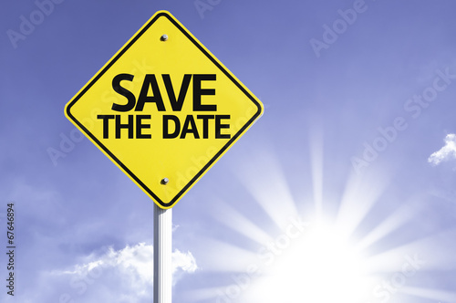 Save the Date road sign with sun background