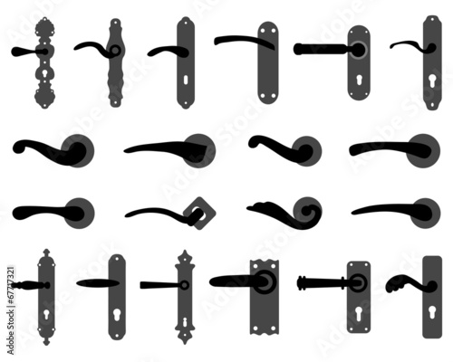 Silhouettes of doorknob and handles of the door, vector