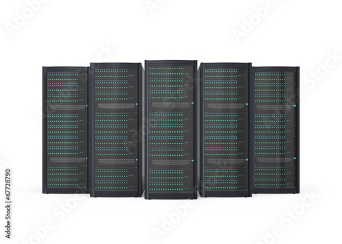Row of blade server racks isolated on white background