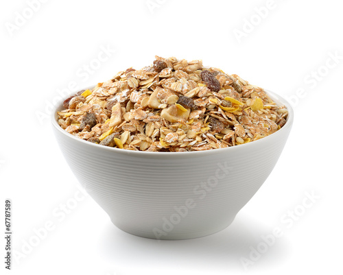muesli breakfast placed on white background