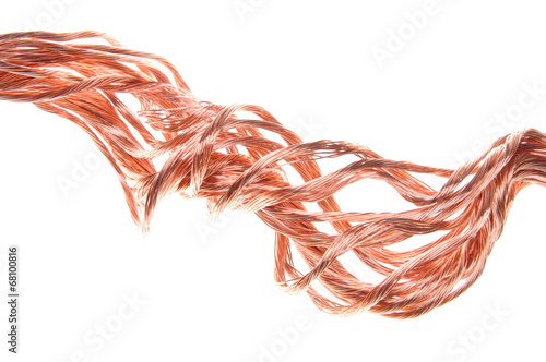Twisted copper wire isolated on white background