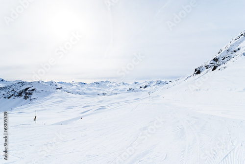 skiing tracks in Paradiski area, France