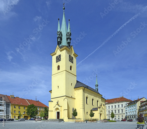 Pribram - the main square and Dean church of St. James, Czech