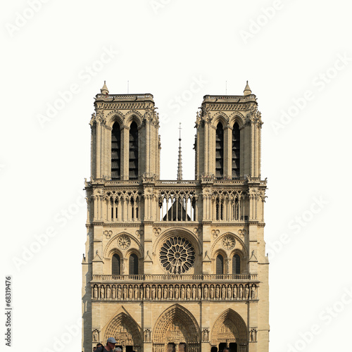 Notre Dame Cathedral on white background, Paris, France