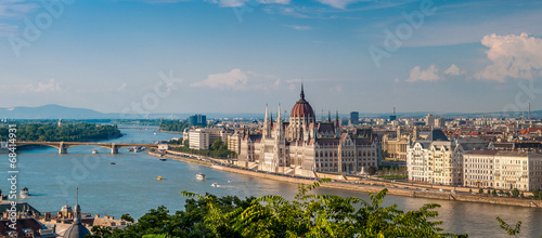 Panorama view at the parliament with Danube river in Budapest