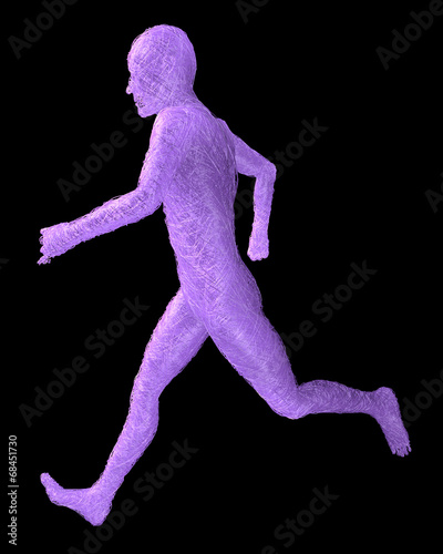 Figura astratta uomo che corre su sfondo nero