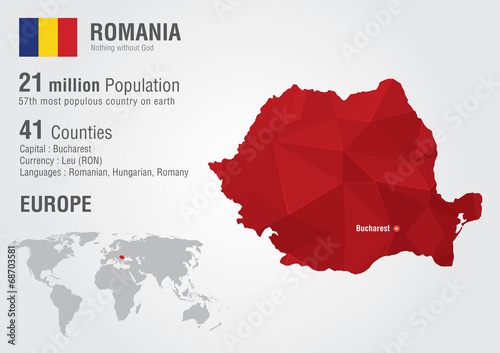 Romania world map with a pixel diamond texture.