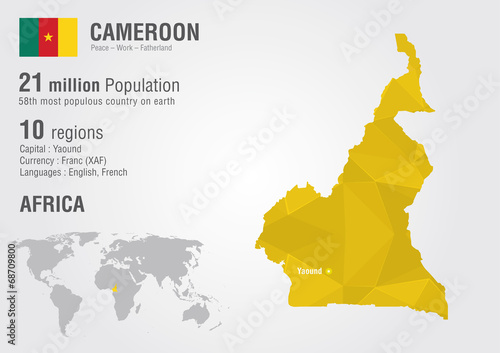 Cameroon world map with a pixel diamond texture.