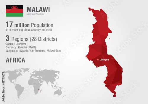 Malawi world map with a pixel diamond texture.