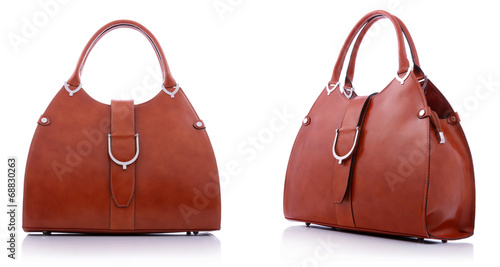 Brown handbag on white background
