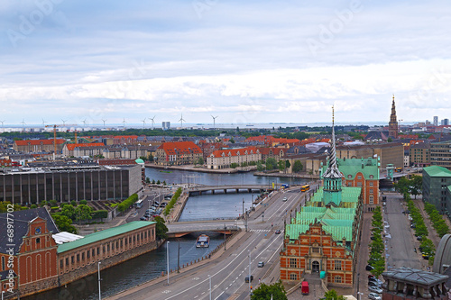 Panorama of colorful roof tops in Copenhagen Denmark