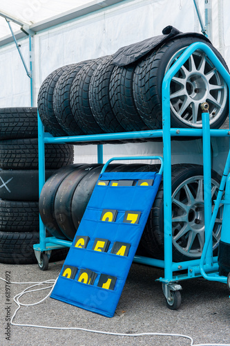 Different sets of racing tyres