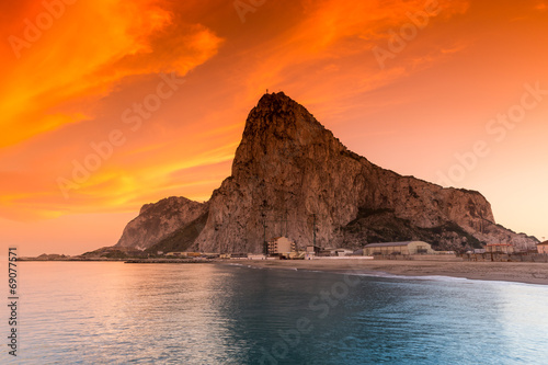 The rock of Gibraltar seen from the bay-side