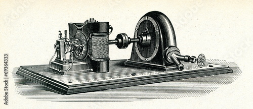 Pelton wheel with dynamo ca. 1870