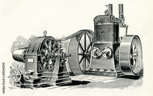 Steam engine and dynamo ca. 1880