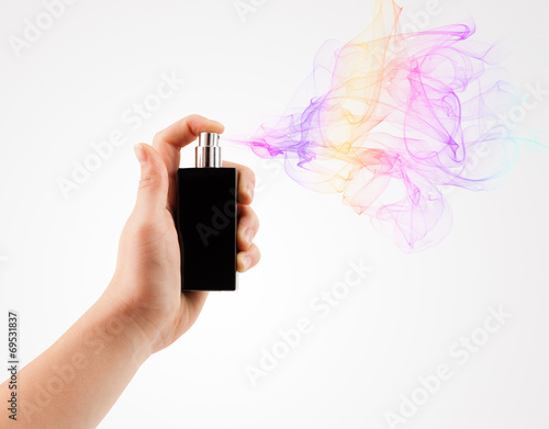 woman hands spraying perfume