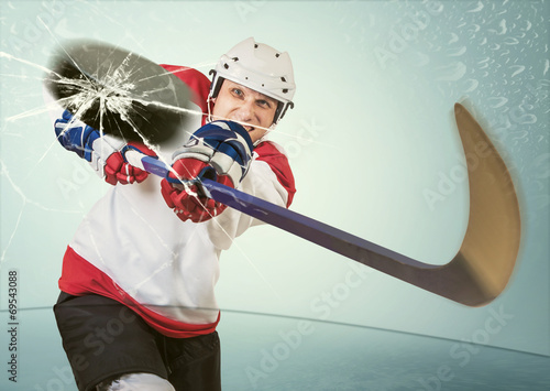 Ice hockey puck hit the opponent visor