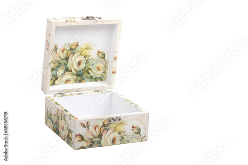 floral pattern box decorated with decoupage paper handmade