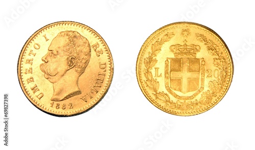 Italy Umberto-I 20 lira 1882 gold coin