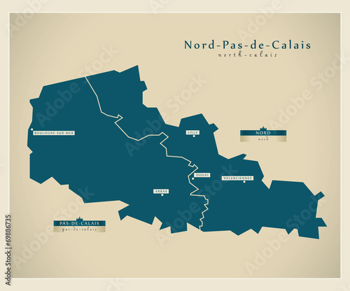 Moderne Landkarte - Nord-Pas-de-Calais FR