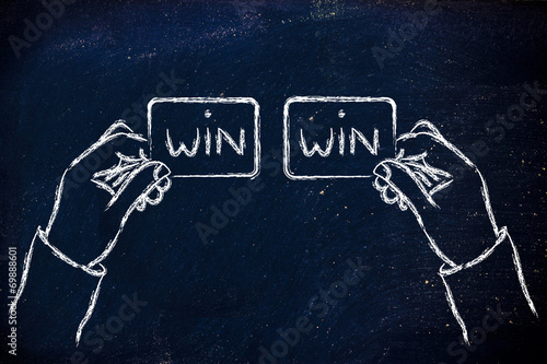 hands exchanging Win Win solutions