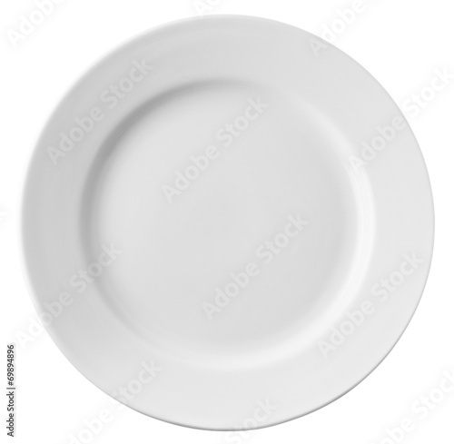 Empty white plate isolated with clipping path included