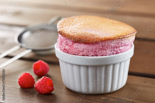 Delicious individual raspberry souffle