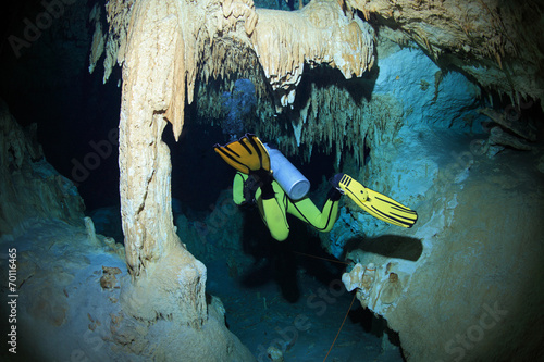 Cave diving in the cenote underwater cave