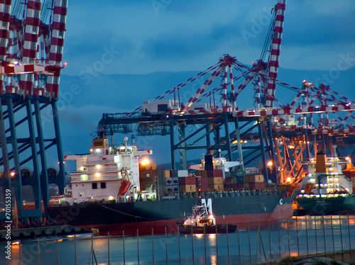 Container Ship moored at evening