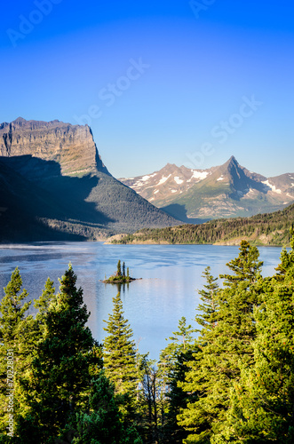 Vertical landscape view of mountain range in Glacier NP, USA