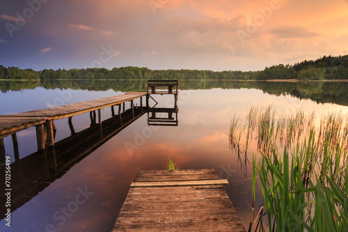 Colorful sunset at lake