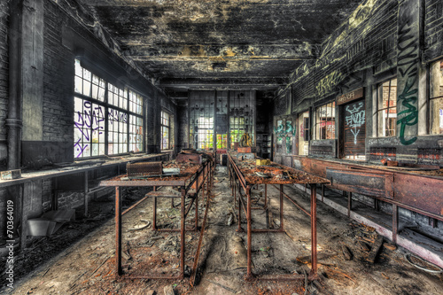 Dilapidated workshop in an abandoned coal mine