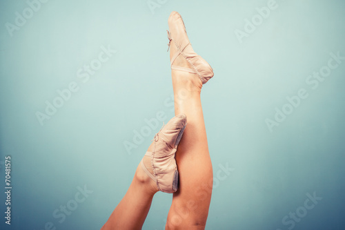 Slender female legs in ballet slippers
