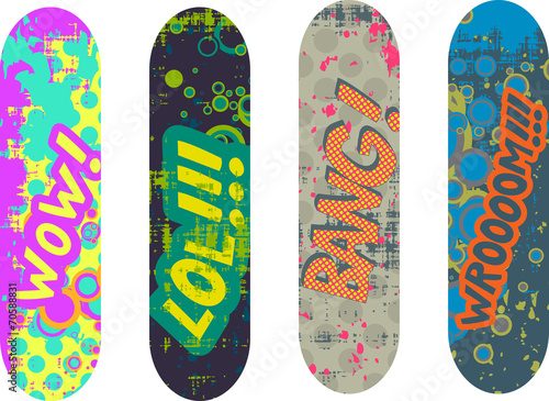Vector skateboard design pack with cartoon style effects