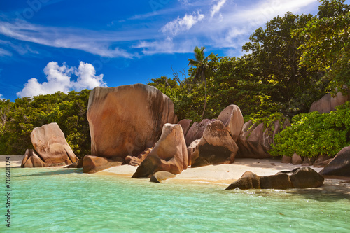 Famous beach Source d'Argent at Seychelles