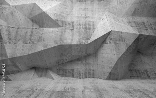 Abstrakcjonistyczny zmroku betonu 3d wnętrze z poligonalnym wzorem na