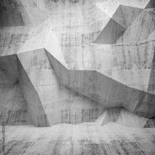 Abstract concrete 3d interior with polygonal pattern on the wall