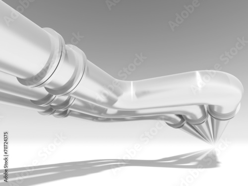 Shining metal pipeline perspective, abstract 3d illustration