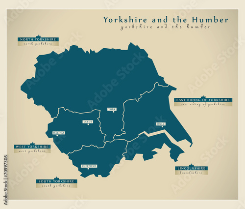 Modern Map - Yorkshire and the Humber UK