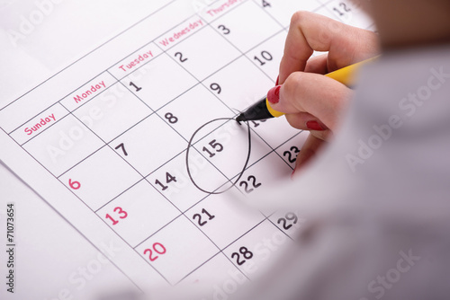 Close-up photo of calendar with a datum circled